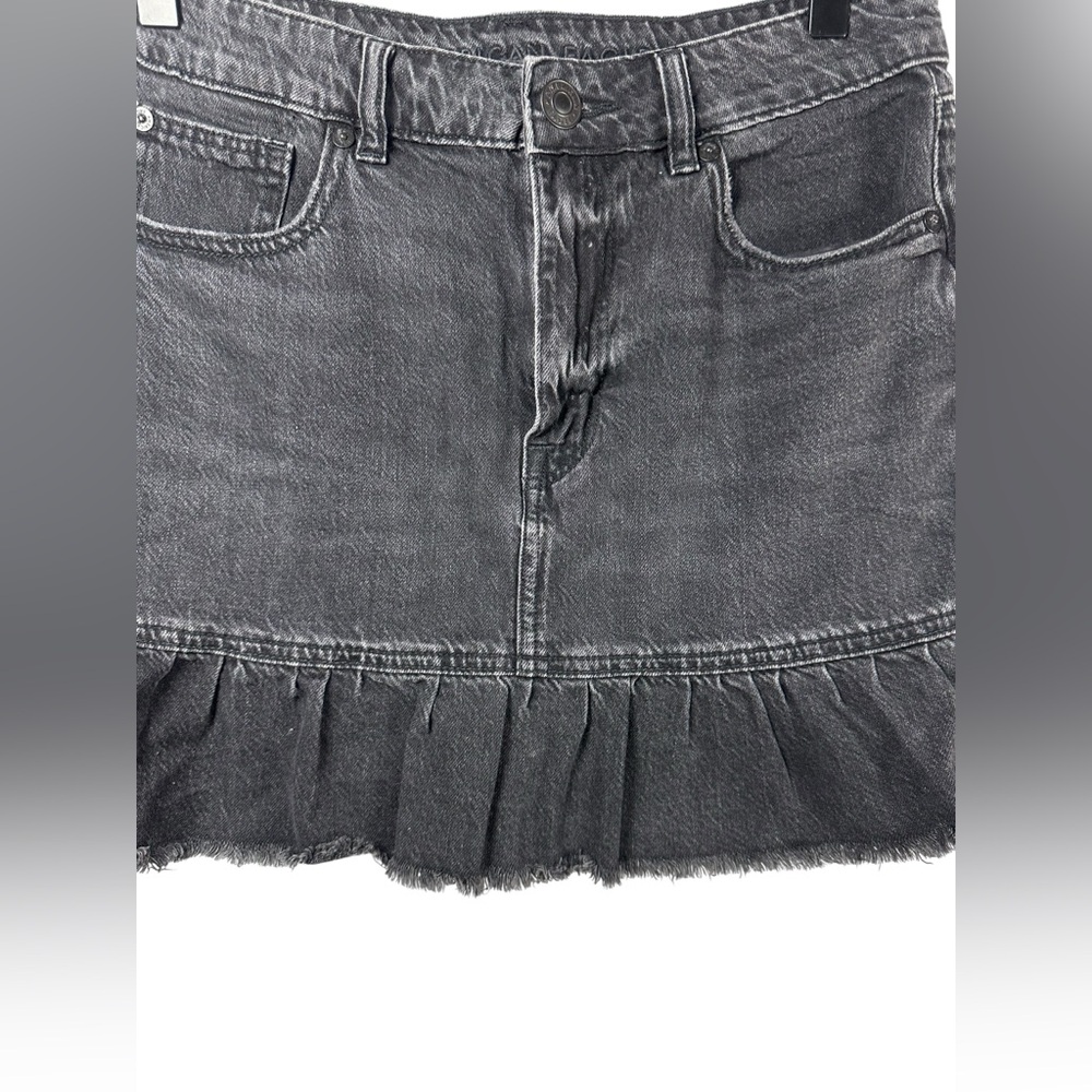 American Eagle High Waisted Ruffle Denim Mini Skirt Black Size 6 Distressed Jean - Picture 6 of 10